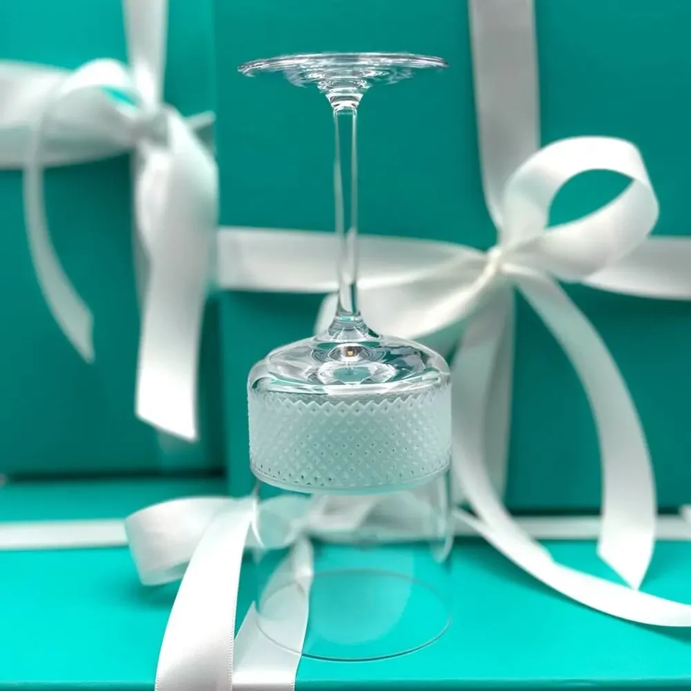NEW - Tiffany & Co. Diamond Point Lead Crystal Wine Glass Clear Slovenia W/ Box